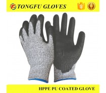 13G Hppe Fiber Lining PU coated gloves cut resistance glove