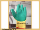 Crinkle Finished Green Latex Coated Yellow Poly Cotton Work Gloves (XR-A04)