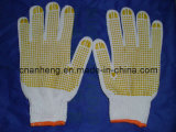 Cotton Knotted Gloves With Yellow PVC Dots