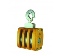 WST136 JIS SHIP'S WOODEN PULLEY TRIPLE WITH HOOK
