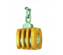 WST142 JIS SHIP'S WOODEN BLOCK TRIPLE WITH SHACKLE