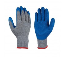 Rubber coated crinkle latex glove