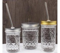 Wide Mouth Glass Mason Drinking Glass Cup Jar with Straw