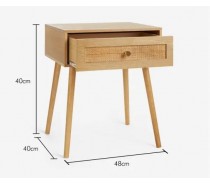 Lamp Table Solid Wood Legs Ratten Drawer