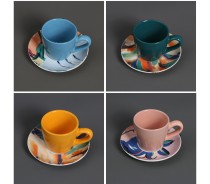 New design coloured glazed customized cup and saucer
