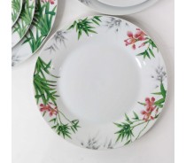 High quality green leaves pink flower decal design plates