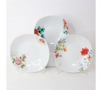 Square flower decal design for hotel ceramic dinner plate